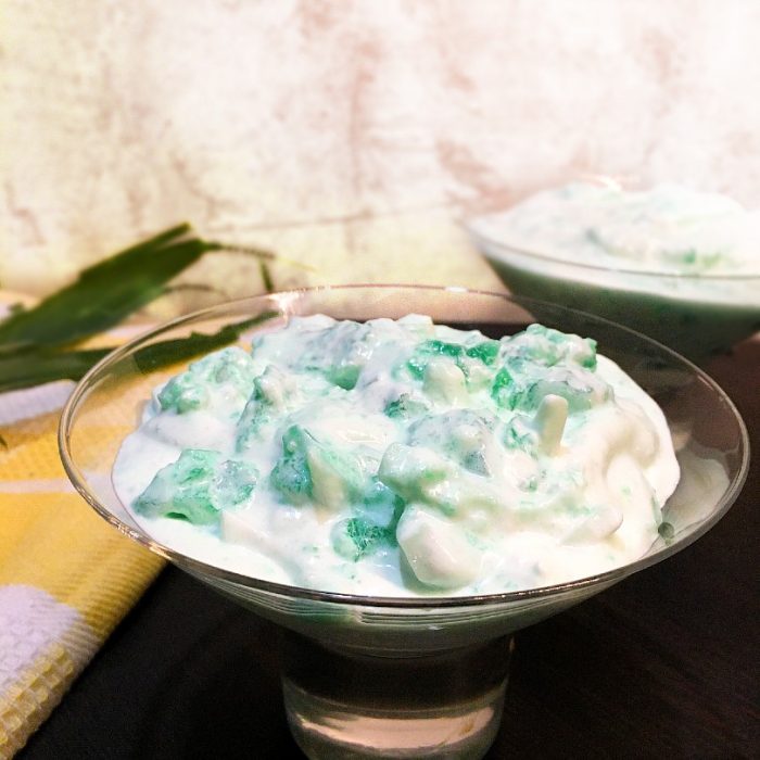 buko pandan salad with coconut and jelly