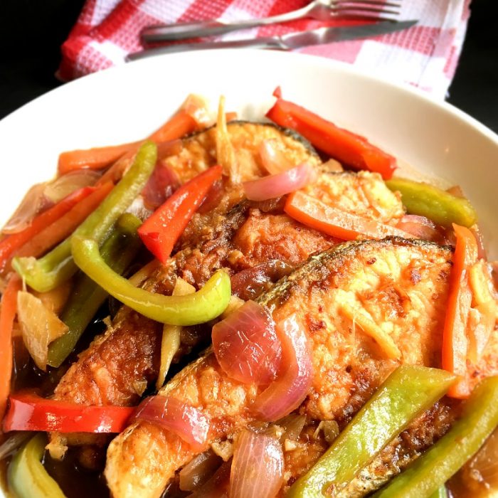 salmon escabeche with carrots and bell peppers