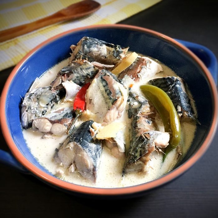 ginataang mackerel in a serving dish