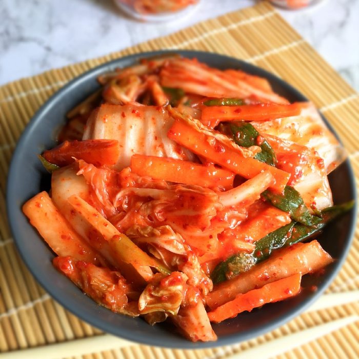 homemade kimchi on table