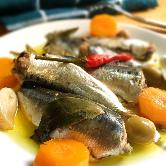 homemade spanish sardines with olives and carrots