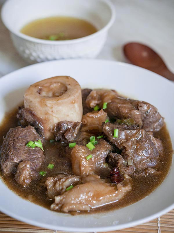 beef stew with marrow in a bowl