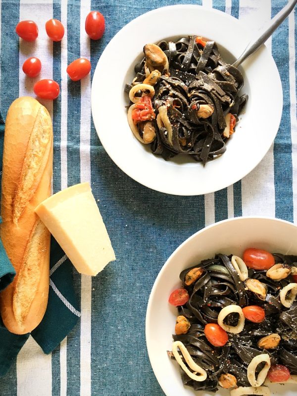 seafood and black pasta