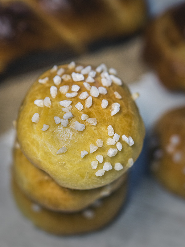 bread topped with sugar pearls
