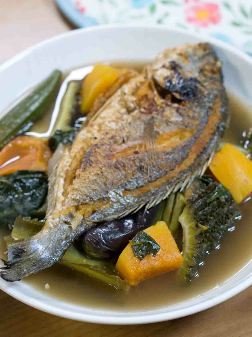healthy soup with fish in a bowl