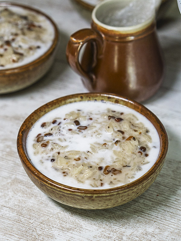 porridge with milk in a pot