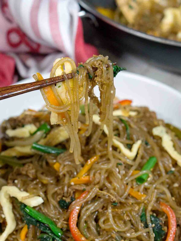 noodles in chopsticks
