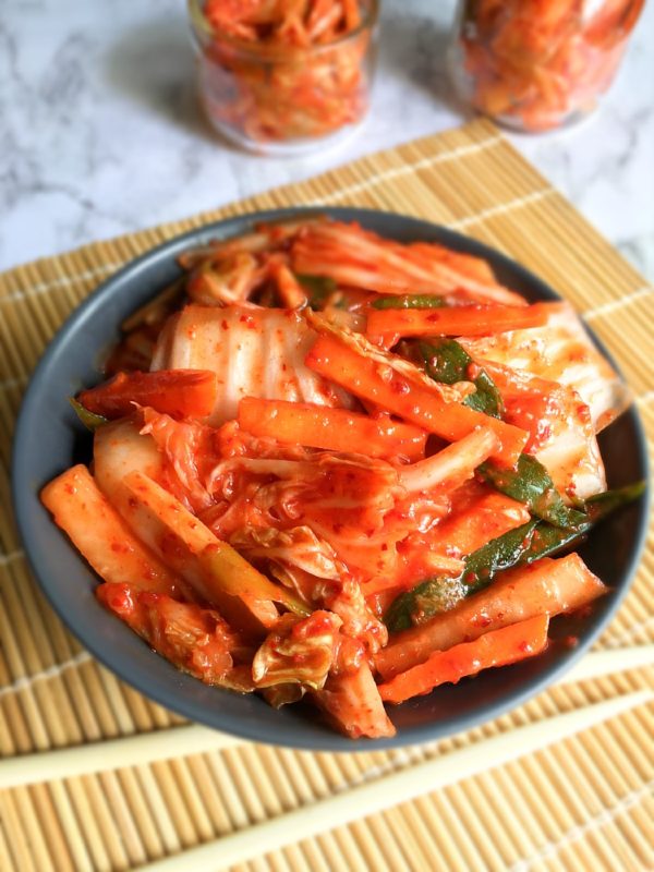 homemade kimchi andchopsticks