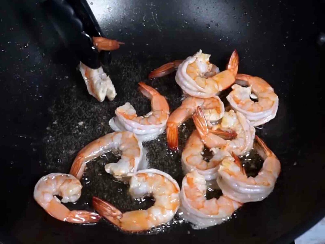 seafood in pan frying