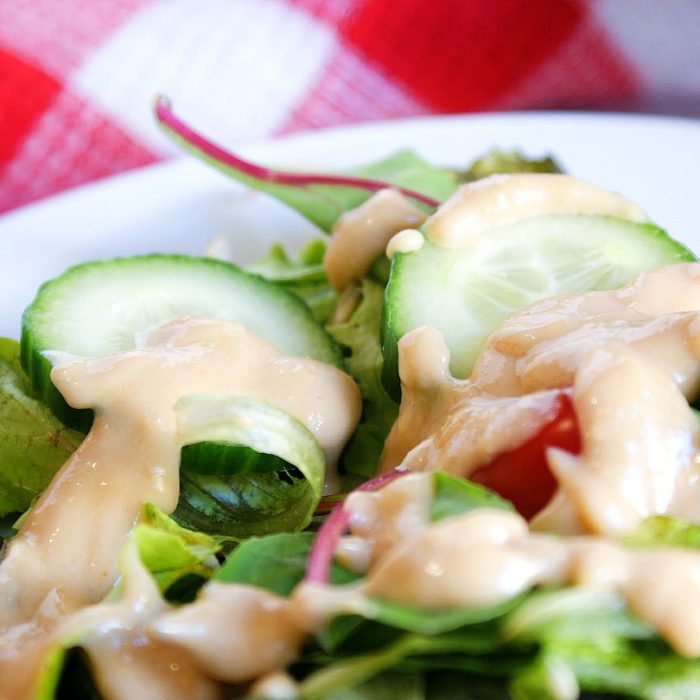 sesame salad dressing on vegetables