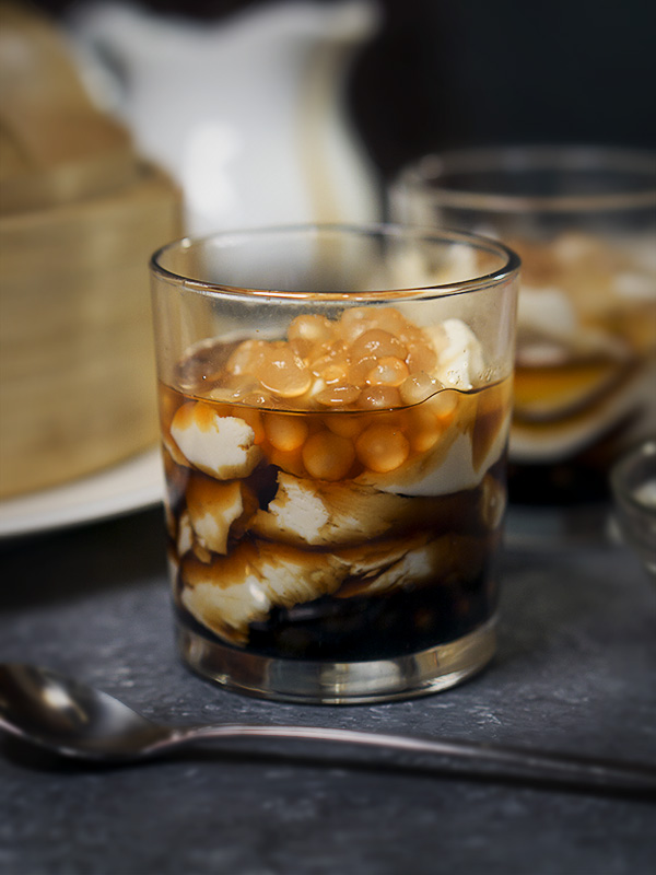 pudding snack with sugar syrup in a glass