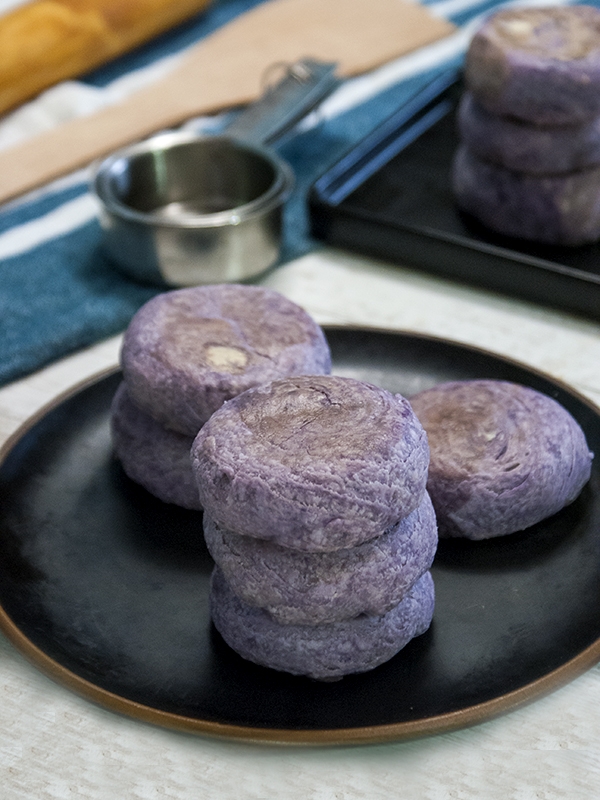 purple yam pastries in a dish